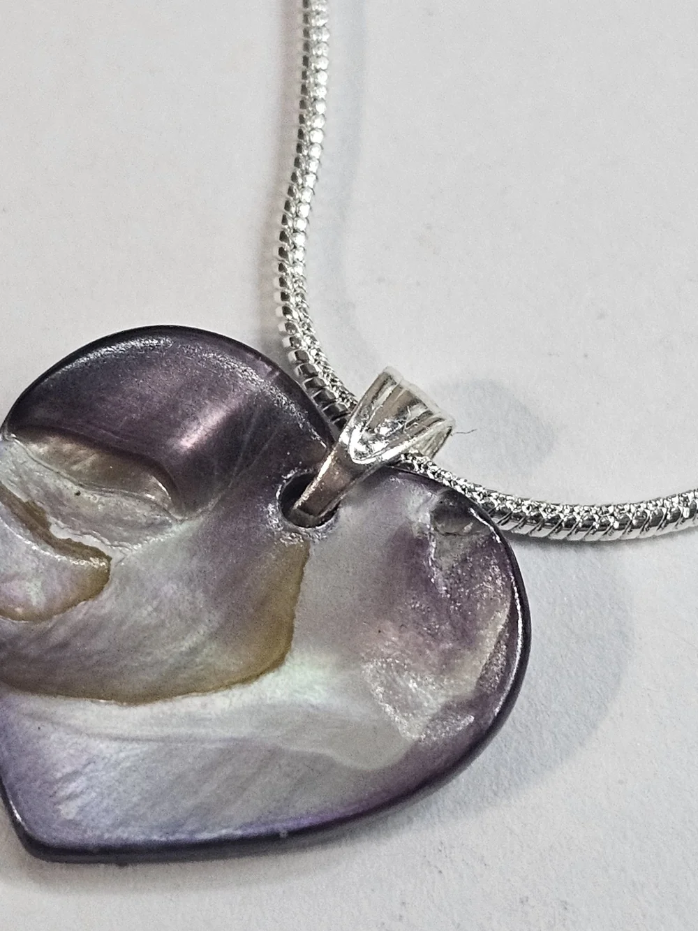 Iridescent Purple Heart Shell Pendant Necklace